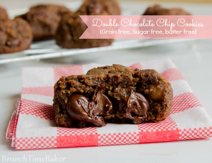 Double Chocolate Chip Cookies { Grain free, Sugar free, butter free }