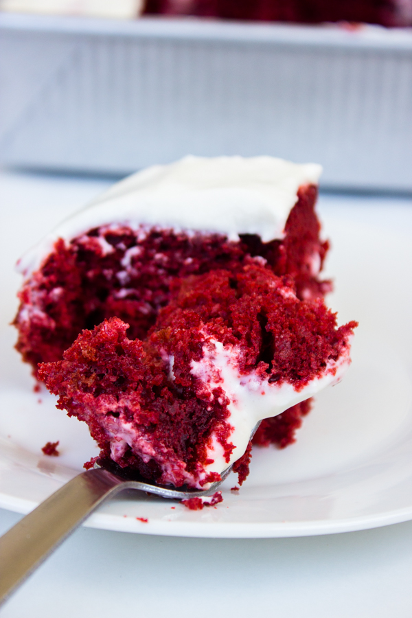Red Velvet Poke Cake with Cream Cheese Frosting