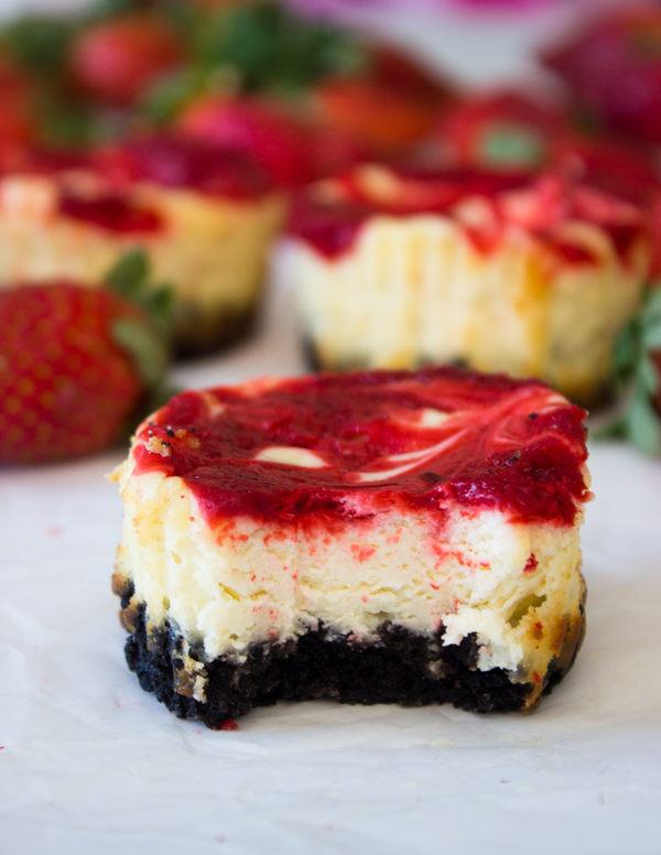 Mini Strawberry Swirl Cheesecakes