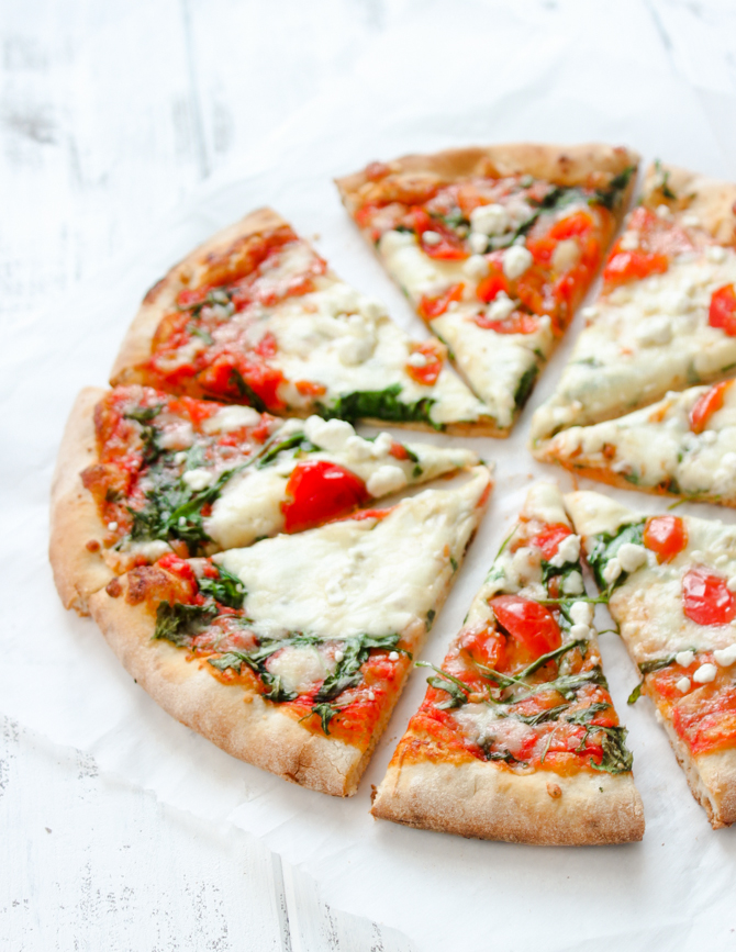 Mediterranean Arugula & Cherry Tomato pizza
