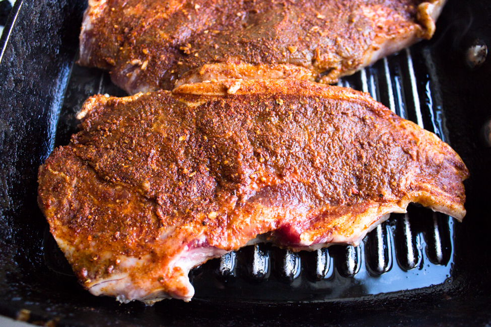 Pan Seared New York Strip Steak with Garlic Butter Sauce + Onions