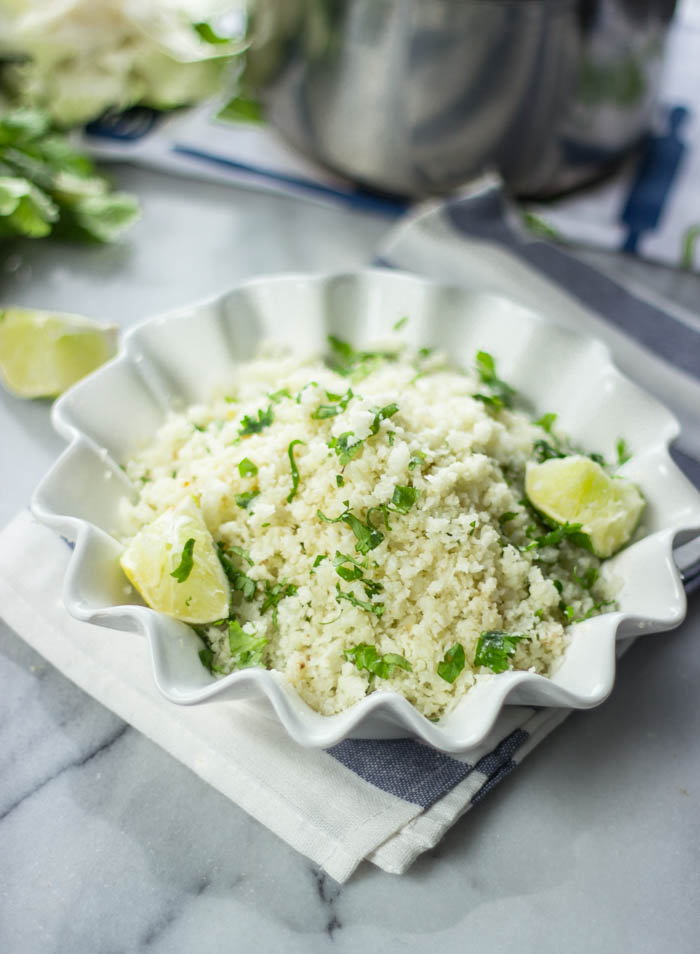 Cilantro Lime Cauliflower "Rice" (Low-carb, Healthy, Quick) #Weightloss #vegan #vegetarian #sides
