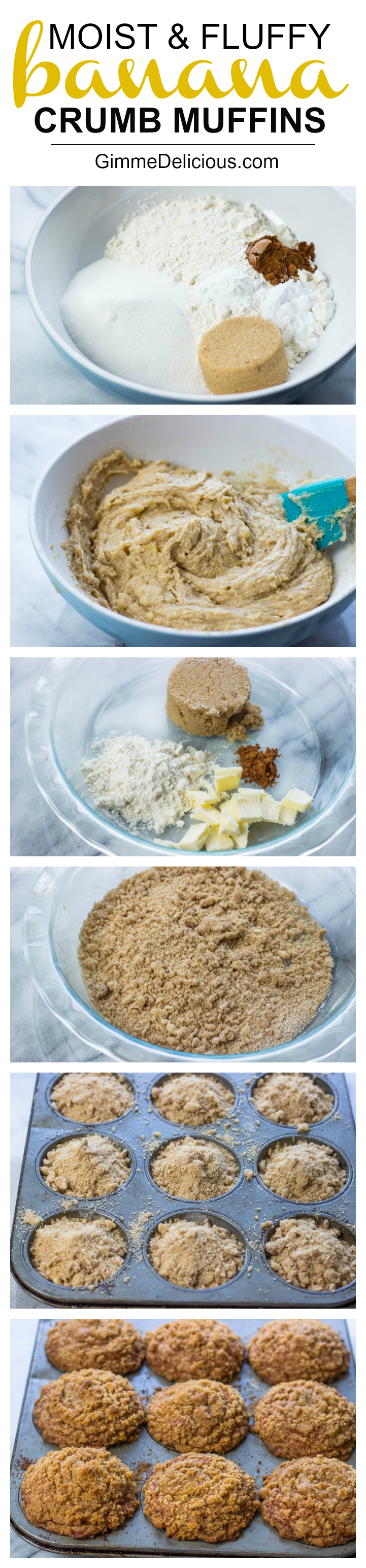 Moist and Fluffy Banana Crumb Muffins #GimmeDelicious