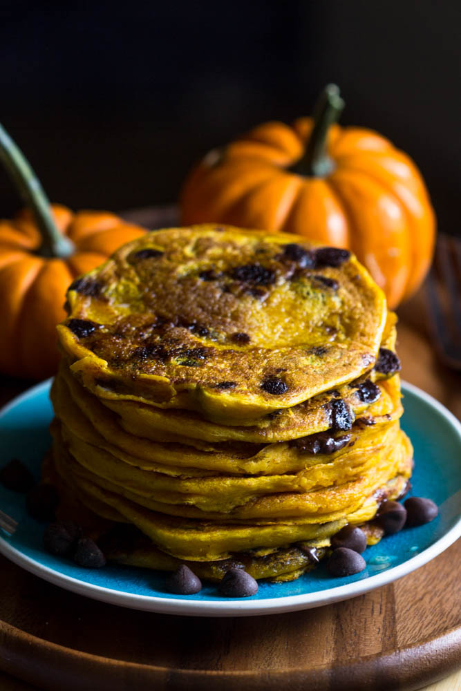Moist Pumpkin Chocolate Chip Pancakes