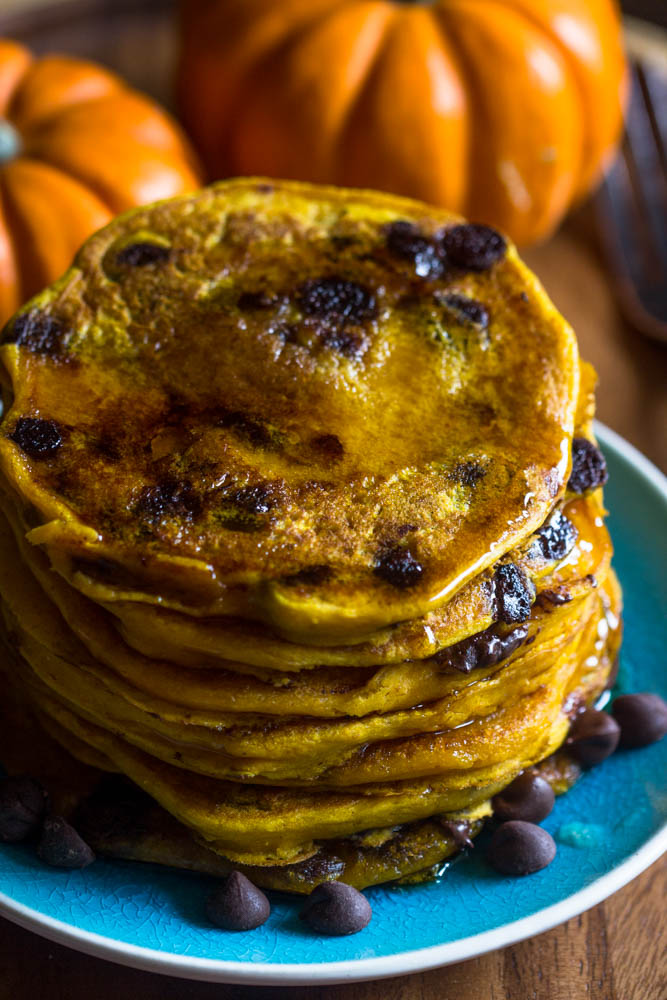 Moist Pumpkin Chocolate Chip Pancakes