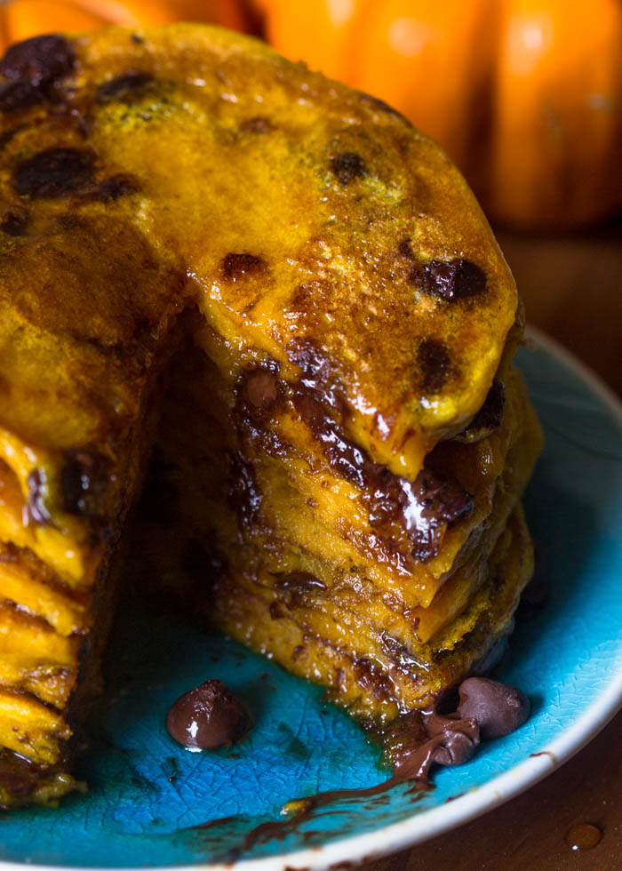 Moist Pumpkin Chocolate Chip Pancakes