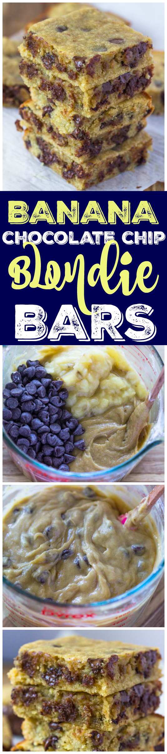 Banana Chocolate Chip Blondie Bars #blondies #gimmedelicious
