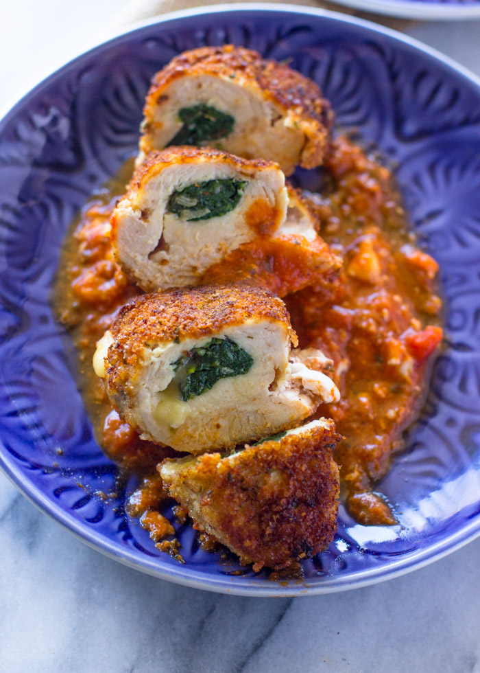 Breaded Chicken Breasts Stuffed with Spinach and Cheese