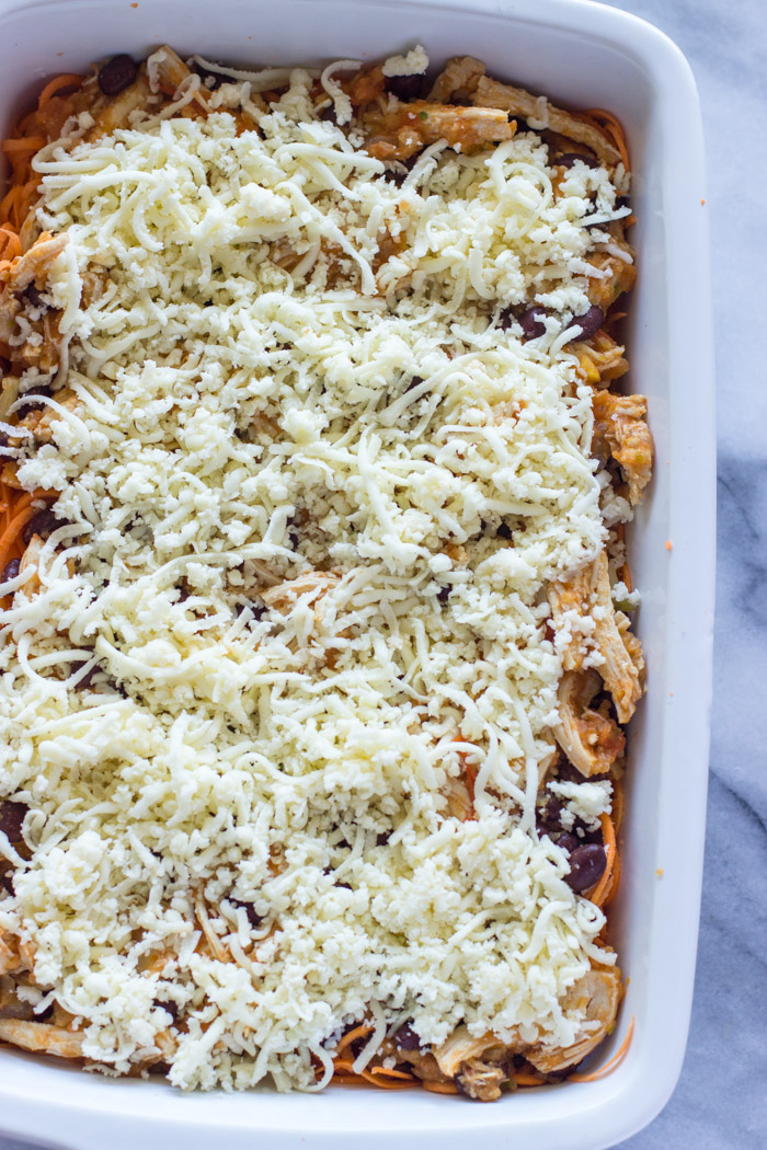 Tex-Mex Spiralized Sweet Potato & Chicken Casserole (Low-Carb, Healthy)