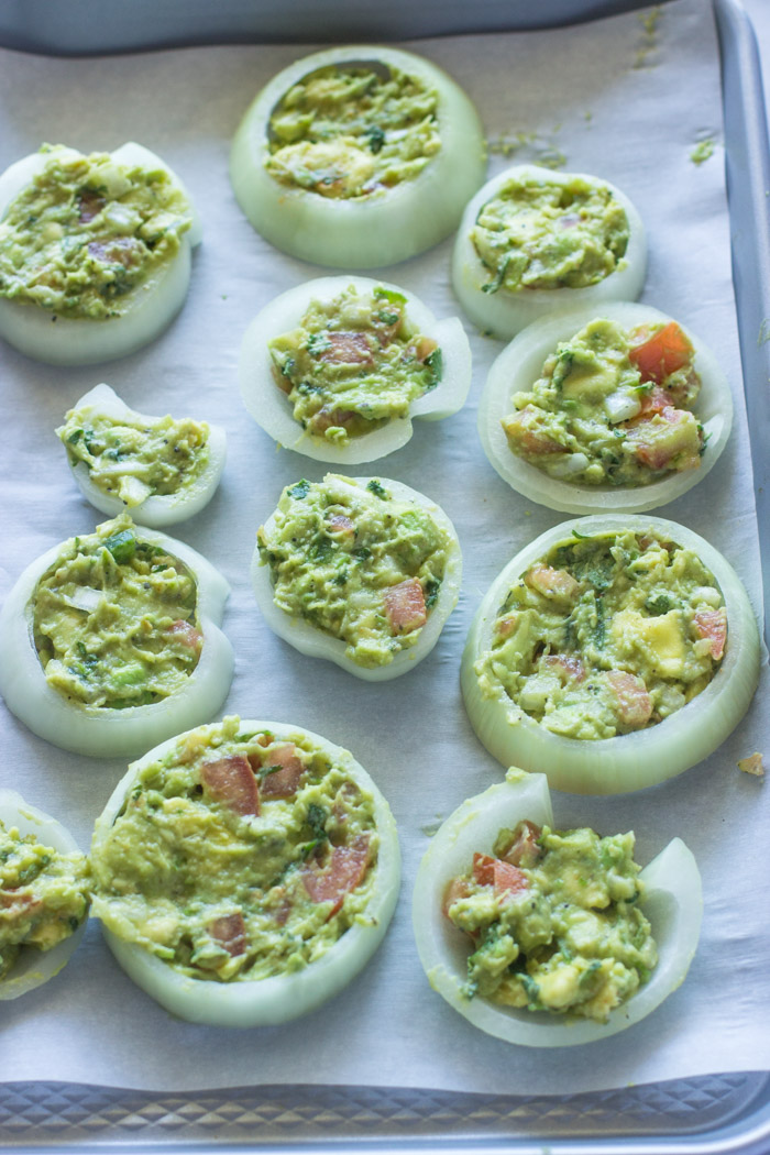 Baked Guacamole Stuffed Onion Rings with Chipotle Dipping Sauce