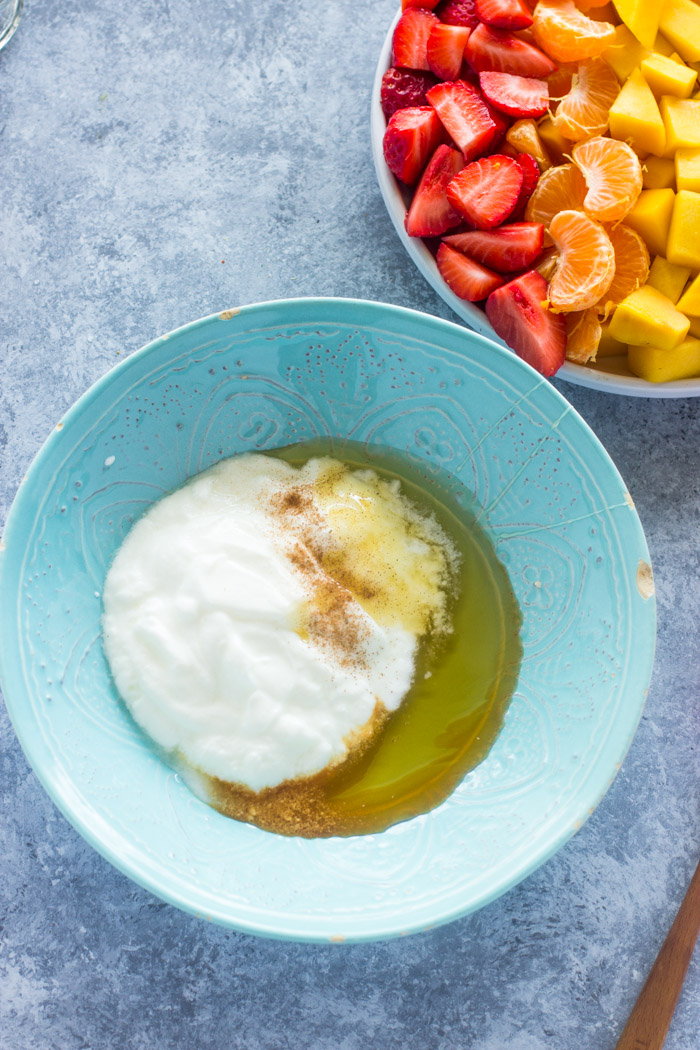 Fruit Salad with Healthy Honey Yogurt Sauce