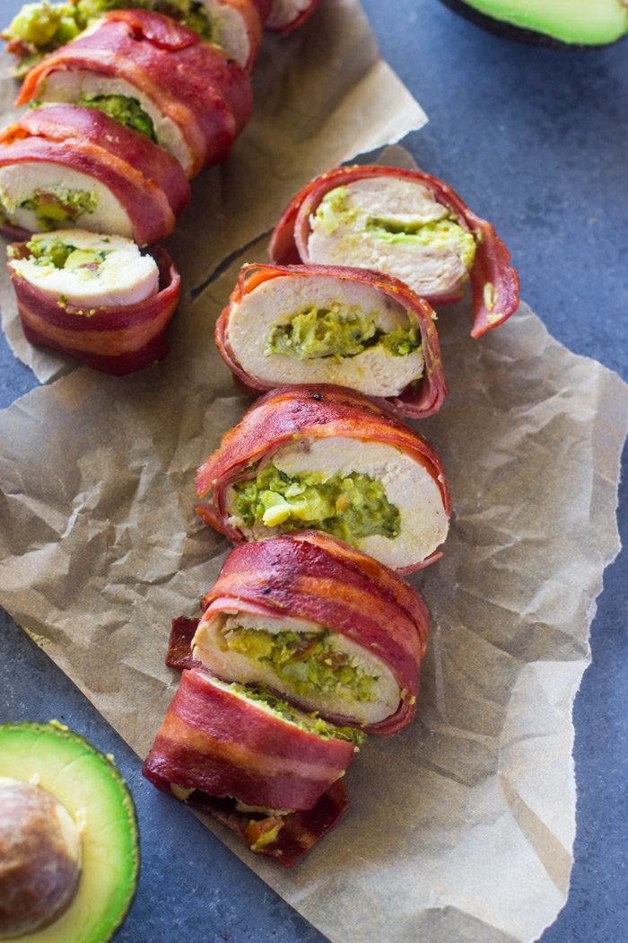 Bacon Wrapped Guacamole stuffed Chicken
