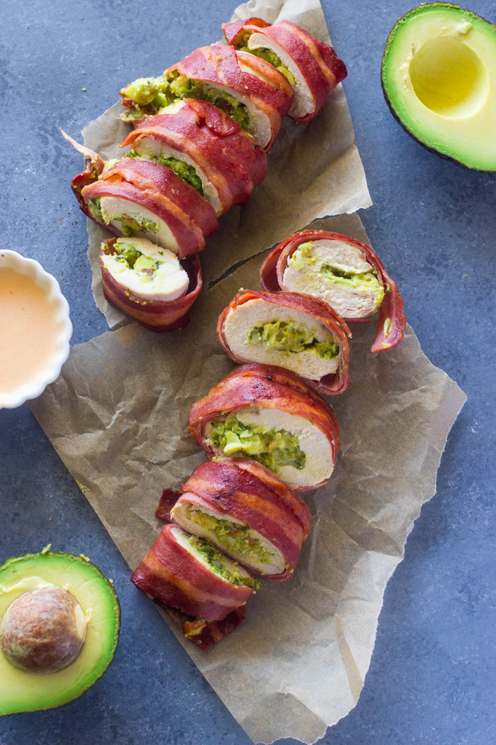 Bacon Wrapped Guacamole Stuffed Chicken
