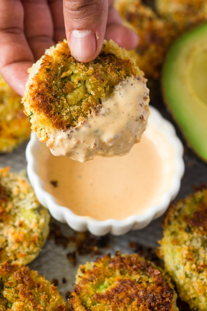 Baked Guacamole Stuffed Onion Rings with Chipotle Dipping Sauce