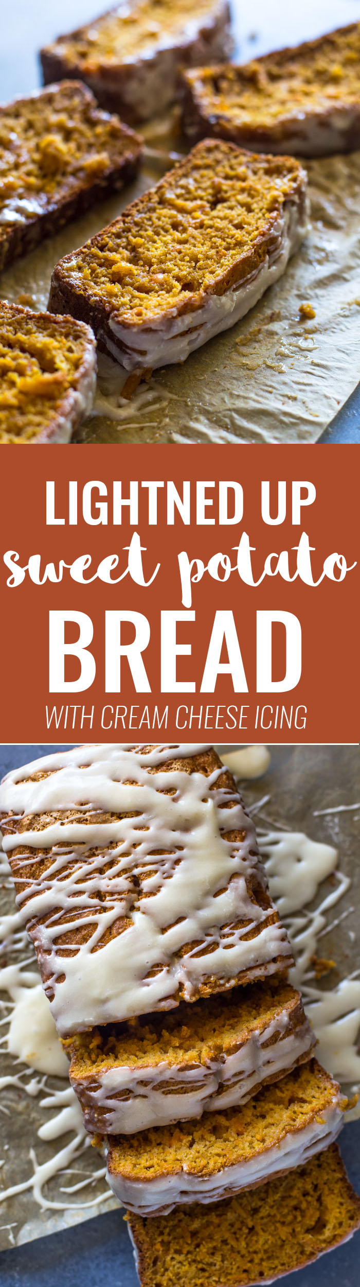 Lightened up Sweet Potato Bread with Cream Cheese Icing