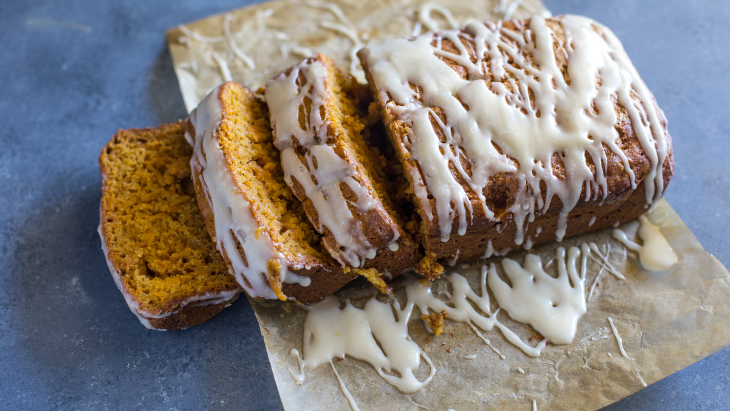 Lightened up Sweet Potato Bread with Cream Cheese Icing