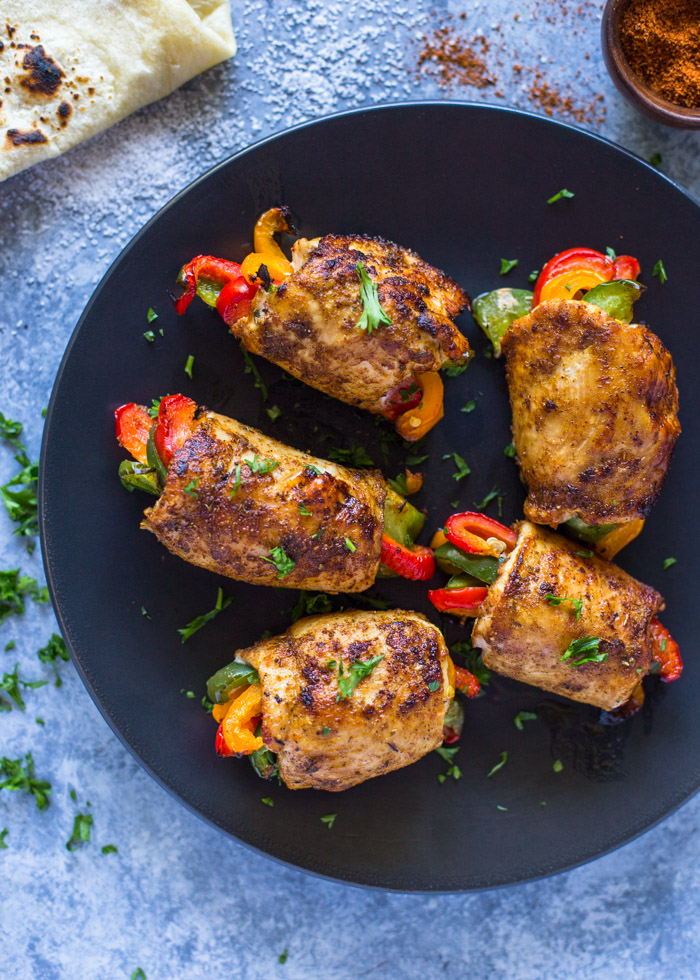 Healthy Baked Chicken Fajita Roll-Ups