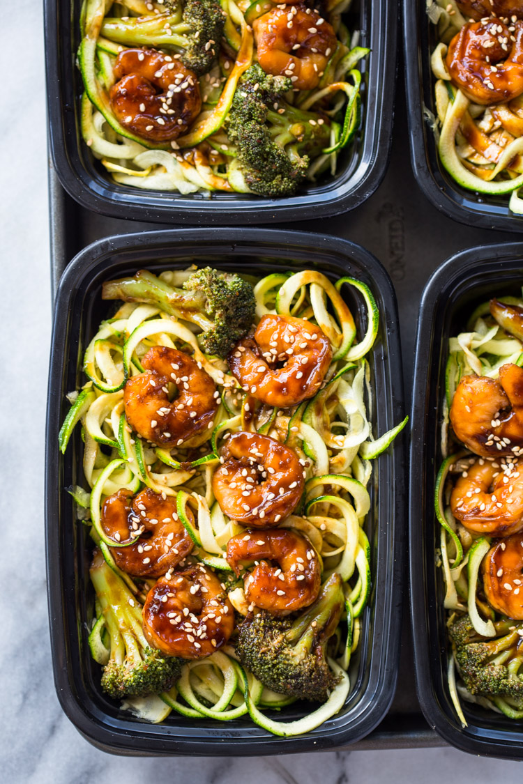 Shrimp Teriyaki Zucchini Noodles Meal-Prep (174 calories!)
