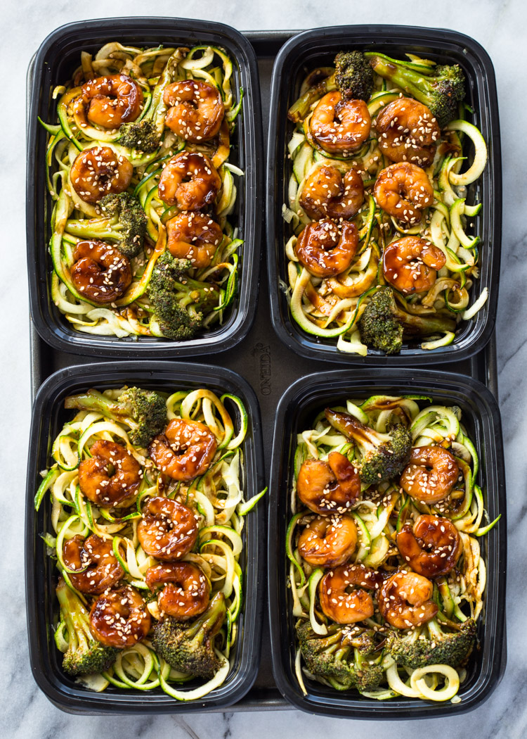 Shrimp Teriyaki Zucchini Noodles Meal-Prep (174 calories!)