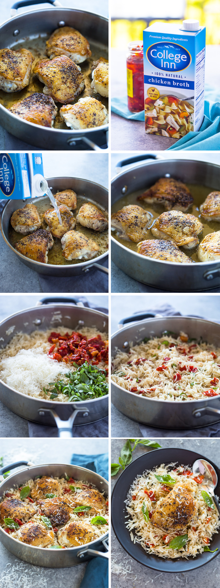 One Pan Chicken and Rice with Sun dried tomato, Parmesan and Basil