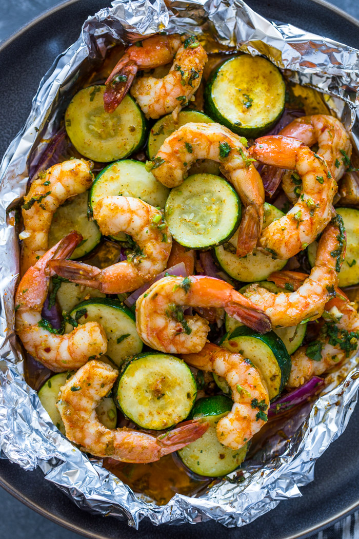 Garlic Shrimp and Veggie Foil Packs