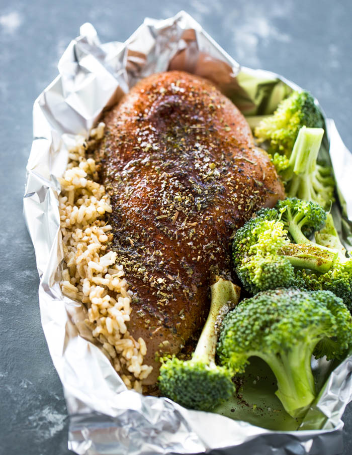 Foil Pack Chicken Rice and Broccoli
