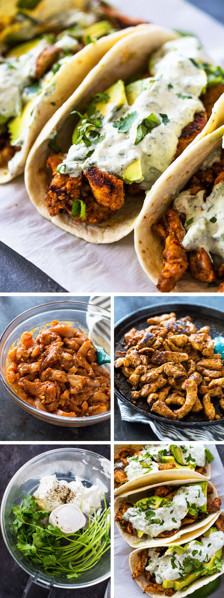 Chicken and Avocado Tacos with Creamy Cilantro Sauce