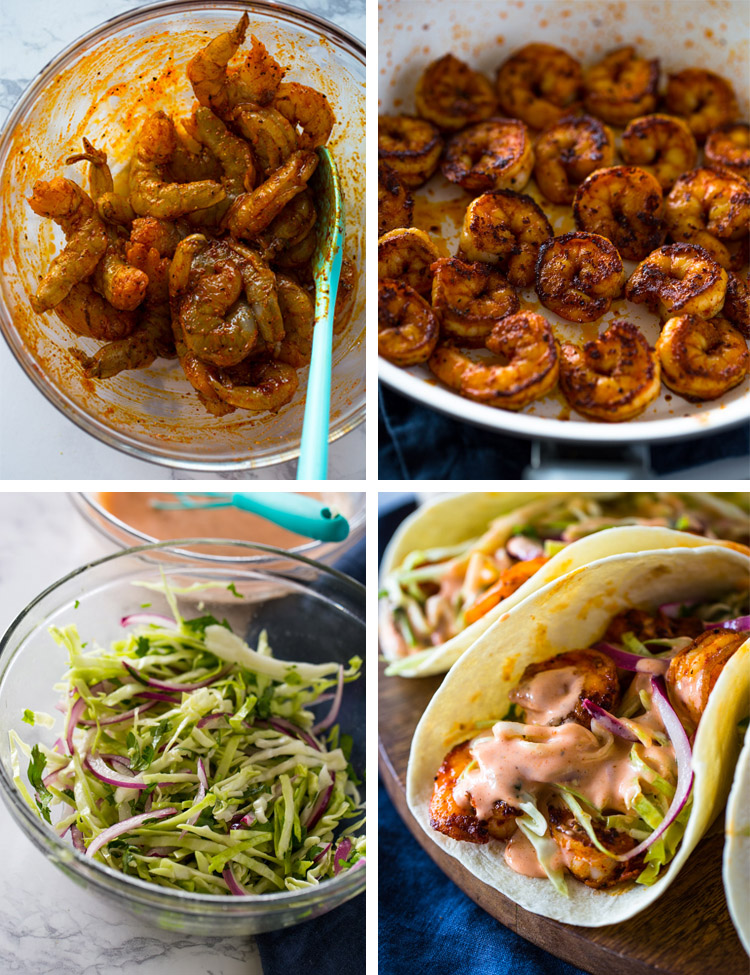 Spicy Shrimp Tacos with Creamy Sriracha Sauce & Cilantro Lime Slaw