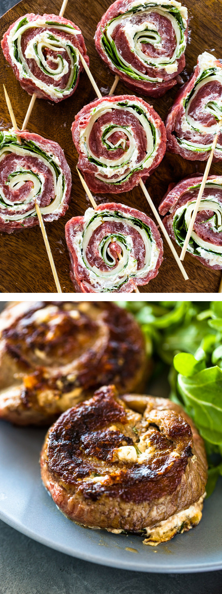 Spinach Cheese Stuffed Flank Steak Rolls
