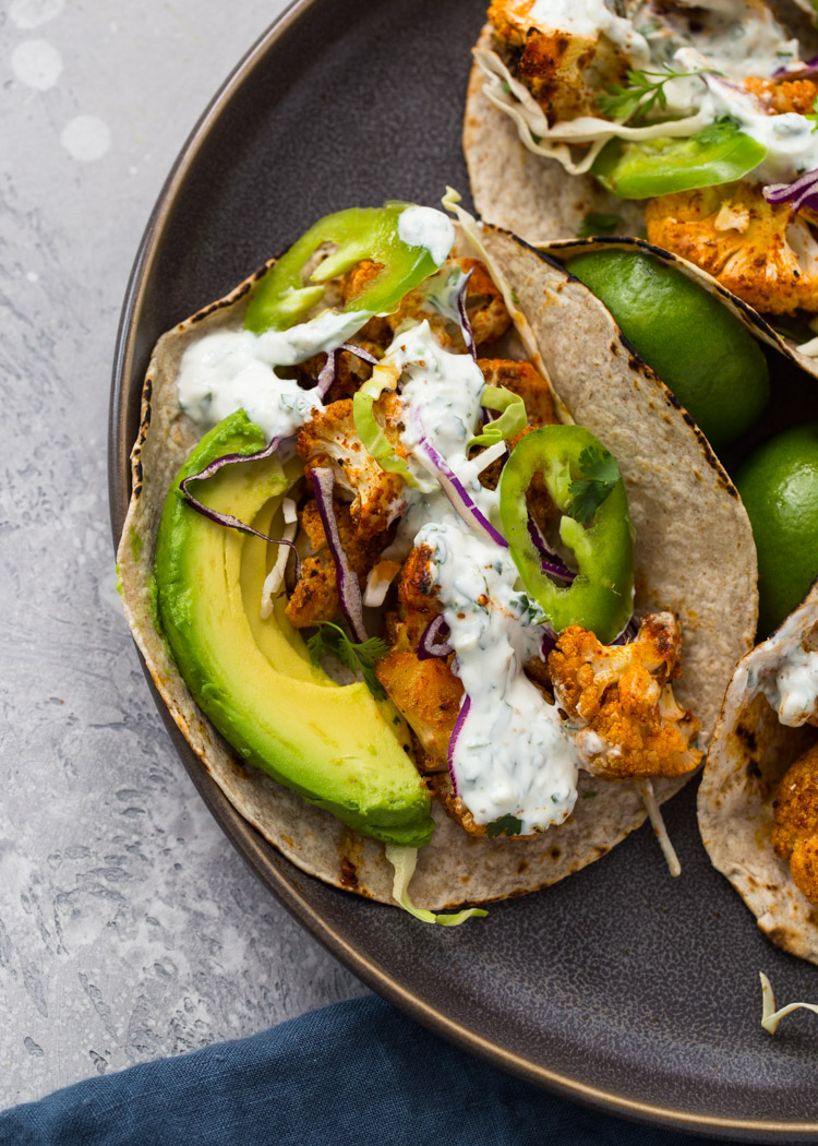 Roasted Cauliflower Tacos with Creamy Cilantro Sauce