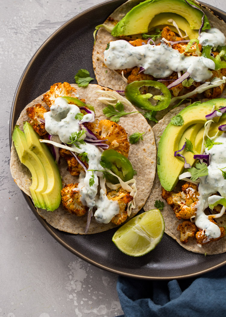 Roasted Cauliflower Tacos with Creamy Cilantro Sauce