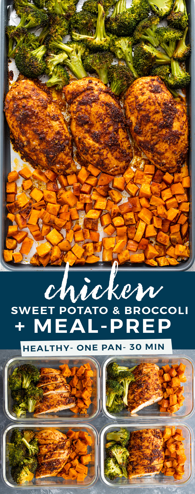 Sheet Pan Roasted Chicken, Sweet Potatoes, & Broccoli + Meal Prep