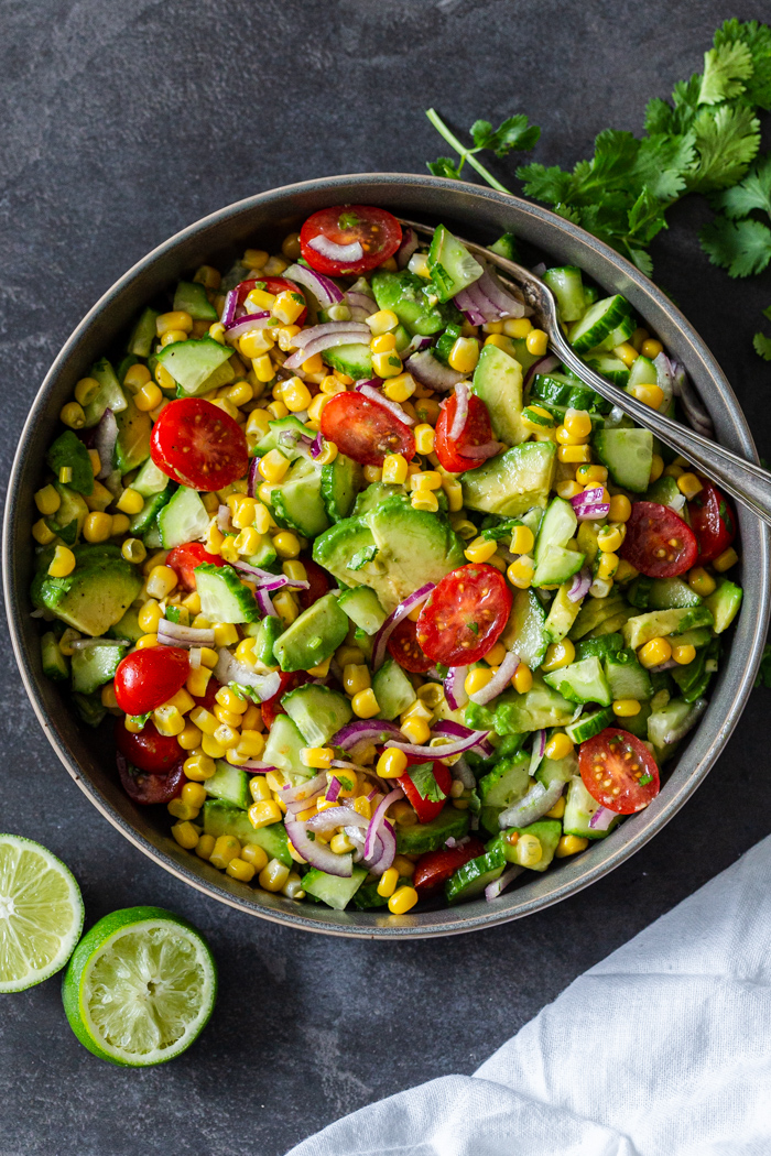 Corn Tomato Avocado salad in a plate