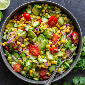 Corn Tomato Avocado salad in a plate