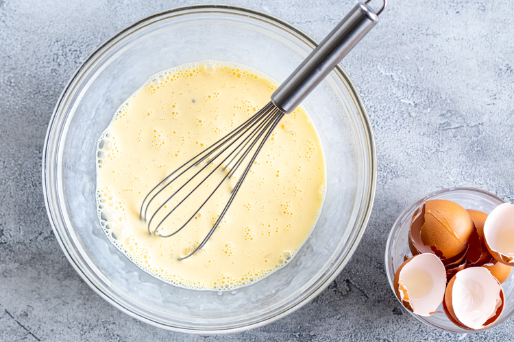 Whisked eggs with milk and half and half