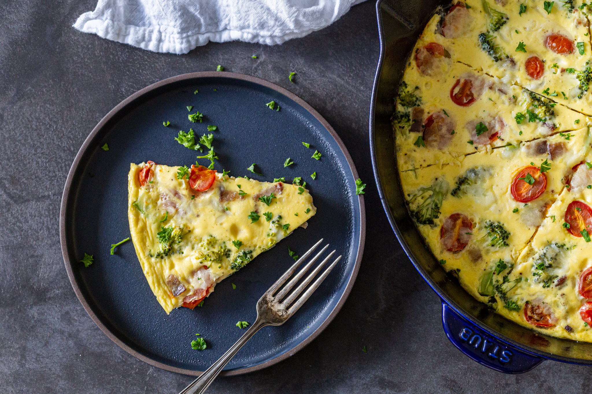 plate with a slice of quiche