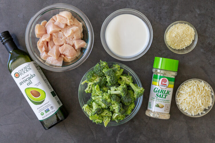 Ingredients for the creamy broccoli and cheese casserole