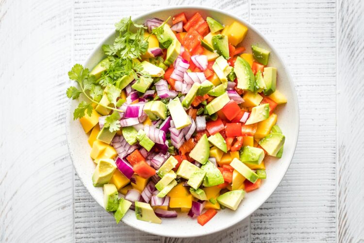 Mango avocado salsa, ready to mix and serve.