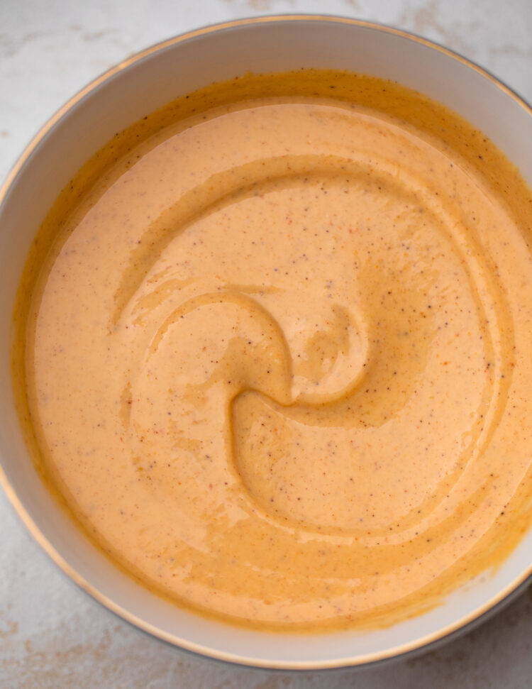 yum yum sauce in a white bowl