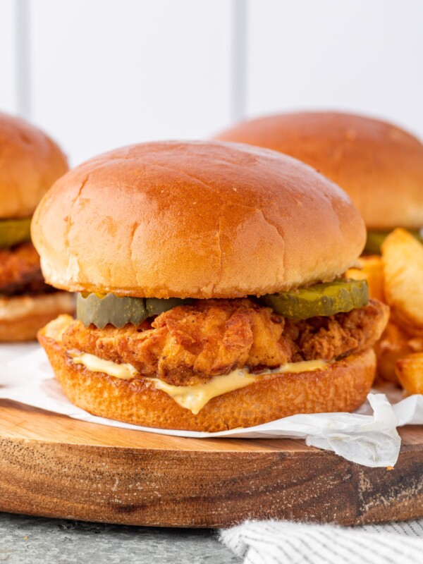 Chick-fil-A Crispy Chicken Sandwich with pickles and sauce.