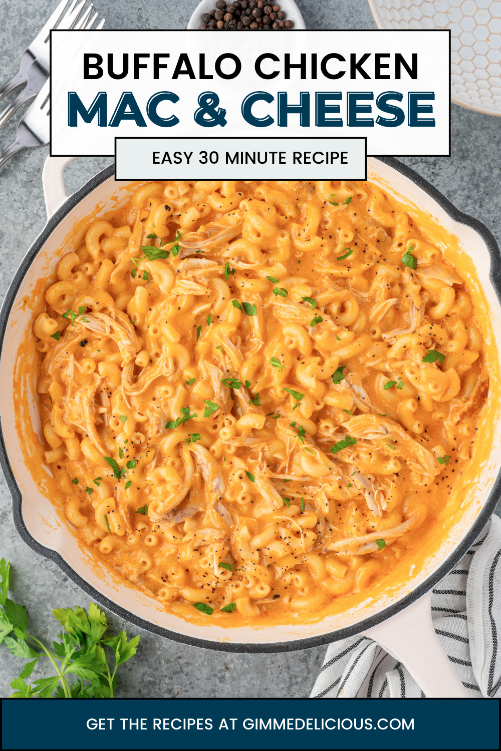 Buffalo chicken Mac and cheese in a large pot.
